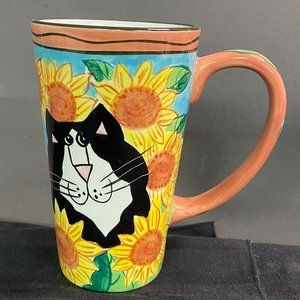 CATZILLA CANDACE REITER COFFEE MUG CUP CATS HIDING IN SUNFLOWERS  EUC